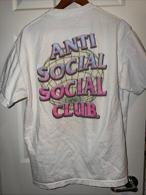 Anti Social Social Club White Tee with Pink & Yellow Globe Graphic